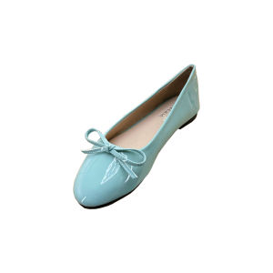 Ballet Flat Shoes Round Toe Ribbon Design Shallow Cut Vintage Patent Leather