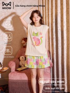 MiiOW | Cotton Summer Womens Pajama Set Sleeveless Chest Padding Thin