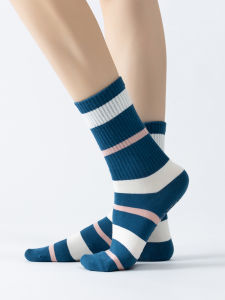 Summer Thin Yoga Socks Striped Mid-Calf Pilates Non-Slip Indoor Fitness Socks Breathable Absorbent Cotton Yoga Gear for Women