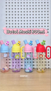 Botol Air Minum Bening Karakter Lucu 800ml / Botol Plastik Aesthetic Moshi / Botol Minum Gagang