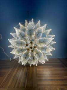 Lantern Capiz Christmas decor 20”poinsettia 220volts