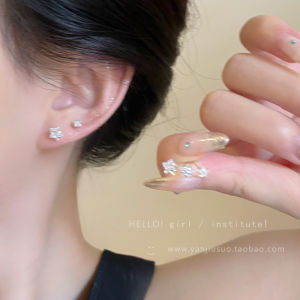 Elegant Pure Silver Star Zircon Stud Earrings for Women Sleep-Friendly Fashionable Jewelry Delicate Ear Cuff Accessories