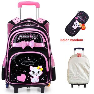Waterproof Lightweight Princess Pink Girls Rolling School Backpack