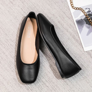 Comfortable Soft Leather Professional Work Shoes for Women Black Interview Shoes Flat Bottom Square Head Fashionable Commute