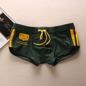 แฟชั่นกางเกงว่ายน้ำเอวต่ำกางเกงว่ายน้ำผู้ชายกีฬาฟิตเนสชุดว่ายน้ำชายหนุ่ม เซ็กซี่ สแควร์ เลกกิ้ง ไนลอน สแปนเด็กซ์