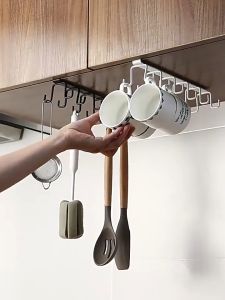 12 Hooks Storage Shelf Wardrobe Cabinet Metal Under Shelves Mug Cup Hanger Bathroom Kitchen Organizer Hanging Rack