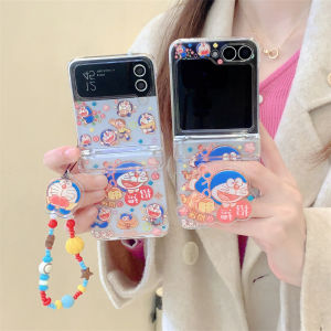 Cute Cat Lucky Charm Flip Cover for Samsung ZFlip7/6/5/4/3 Phone Case Foldable Screen Protective Shell with Card Slot Anti-Fall