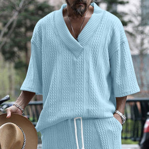 Summer High Quality T-shirt For Men Comfortable Cotton Japanese And Korean Style Loose V-neck Seven-point Sleeve Sweater