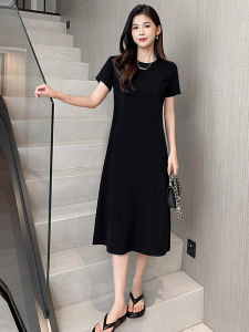 Slimming Black Casual Loose Womens Dress High Waist Cotton Knitted Comfortable Soft Fabric T-Shirt Dress City Commute Style