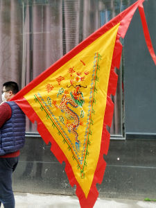 Luxurious Handmade Embroidered Dragon Phoenix Triangle Flag Decoration Ancient Style Banner Large Size Triangular Banner