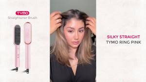 TYMO Ring Hair Straightener Brush – Hair Straightening Iron with Built-in Comb 20s Fast Heating & 5 Temp Settings & Anti-Scald Perfect for Professional Salon at Home Sakura Pink