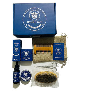 ชุดเครื่องมือดูแลเครา กรรไกรตัดเครา บาล์ม น้ำยาเร่งการเจริญเติบโตของเครา มีดโกน หวีสองด้าน ครีมนวดเครา ถุงเก็บของ