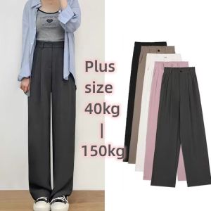 Size 21-47 Plus Size Trousers: High Waist Suit Pants for Women - Loose Squarepants Plain Korean Style Wide Leg Straight Pants for Women Stretchable Waist