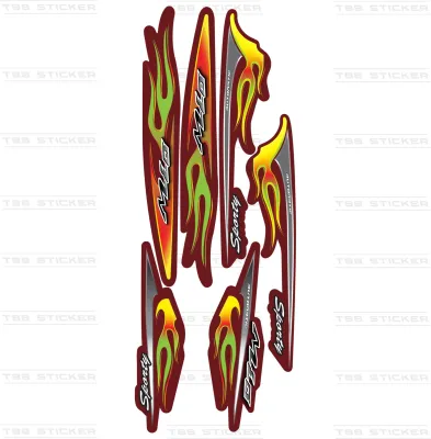 สติ๊กเกอร์มีโอเก่าลายไฟอินโดสีแต่ง สีสด เคลือบเงาแท้ สติ๊กเกอร์ติดชุดสีMioเก่าลายไฟอินโด ออกแบบสีใหม่พิเศษไม่ซ้ำใคร