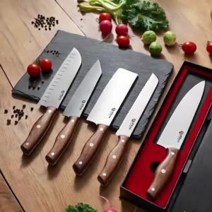 WXCOO Stainless Steel Kitchen Knife Professional Japanese Knife Fruit Peeler Santoku Fish Slicing Knifes Ergonomic Wood Handle