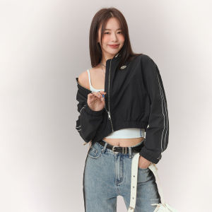 Chuu | Letter Patch Short Womens Jacket New Arrival 2026 Color Block Drawstring