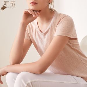Silk Linen round Neck Short Sleeve T-Shirt Womens  Silk Knitted Thin Pure Color Outerwear Large Size Loose Fit