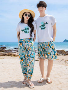 Sanya Thailand Hainan Travel Couple Short-Sleeved T-shirt Cropped Pants Set Pants Summer Wear Beachwear Seaside Vacation