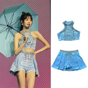 IVE Girls Group Performance Outfit Zhang Yuna Embroidered Beads Set Jazz Dance Stage Costume Customizable Size for 18-25 Years Old