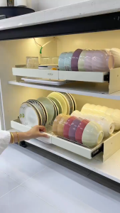 GSlife ⭐No Punching⭐Adjustable 38-61cm Pull Out Basket Stainless Steel 304 Cabinet  Kitchen Plate Organizer Pull Out Dish Rack