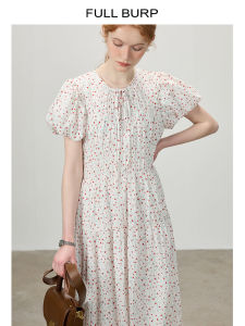 Full Burp Floral Tie Waist Short Sleeve Dress Womens Korean Style Sweet Nature A-Line Midi Skirt Polyester Fiber Summer Dress