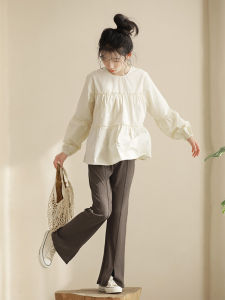 Girls Cotton Long Sleeve Shirt Spring Autumn Korean Style Pure Cotton Childrens Blouse Doll Top Fashionable Big Kids Clothing