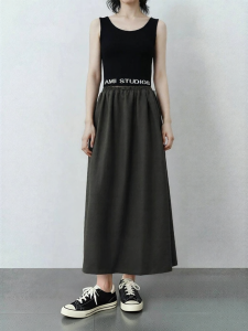 AMII | Casual Mountain Outdoor Style A-line Skirt with Wood Ear and Elastic Waistband