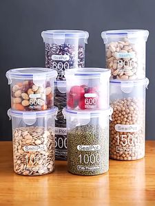 AM888 กระปุกพลาสติกใส ทรงกระบอก กันความชื้น กันรั่วซึม สําหรับเก็บอาหาร