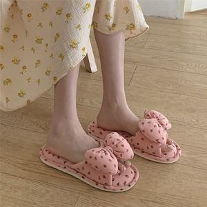 Cotton Linen Slippers Womens Summer Home Use Anti-Slip Silent Indoor Cute Girl Heart Butterfly Knot Four Seasons Linen Sandals