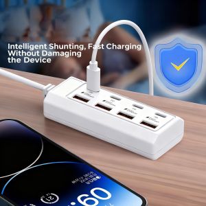 25W USB Fast Charging Power Outlet 8 in 1 Type C PD Hub Multi-Port Socket Powered for IPhone Samsung Xiaomi Huawei Phone Adapter
