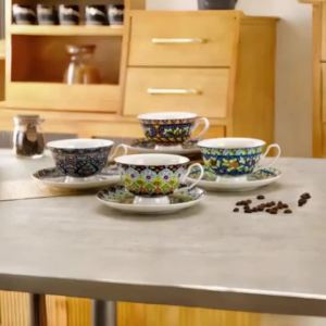 Vintage Floral Ceramic Coffee Cup Set 220ml Bohemian Tea Cup Saucer with Golden Leaf Spoon for Afternoon Tea Home Decor Gift