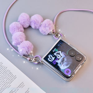 Ultra-Thin Silicone Phone Case for Xiaomi Mixflip2 Foldable Screen Cute Slant Cross Purple Plush Lanyard Protective Cover Anti-Fall