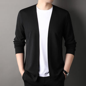New Slim Fit Cardigan for Men Thin Spring and Autumn Outerwear Long Sleeve Casual Trendy Versatile Pure Color Slim Fit Autumn