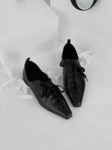 CAIZINI | Leather Square Toe Lace-Up Flats