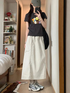 กระโปรงทรงเอเอวสูง ทรงหลวม ทรงเข้ารูป ทรงเอ กระโปรงสั้น ทรงเข้ารูป สีเทาขาว กระโปรงทำงานสไตล์ญี่ปุ่นสำหรับผู้หญิง ฤดูใบไม้ผลิและฤดูใบไม้ร่วง