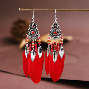 Bohemian Style Feather Earrings Travel Theme Anti-Allergy Ethnic Tassel Dangle Jewelry Fashionable Metal Ear Accessories