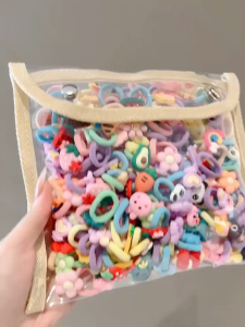 120pcs Cute Kids Hair Band Colorful Cartoon Elastic Baby Hair Band Korean INS Style small hair Band Cute Ponytail Set Hair Tie Set Hair Accessories Gift