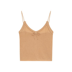 NIHAOKANONG | Áo Thun Knit Dây Đeo Mỏng Cổ V Nơ