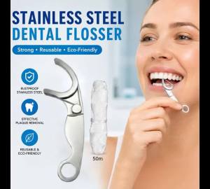 Stainless Steel Toothpick Dental Floss Reusable Flossing Holder Set Eco-friendly Teeth Cleaning Tools Oral Care Accessory