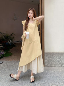 Yellow Asymmetrical French Style Dress Summer New Arrival Womens Fashion Sensation Sleeveless A-Line Dress Casual Wear