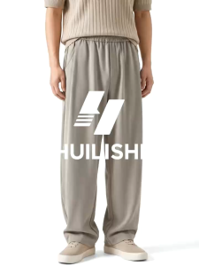 Huilishi Old Money Style Casual Mens Herringbone Drawstring Elastic Waist Straight Leg Pants