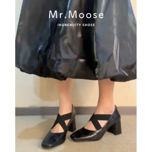 French Vintage Black High Heel Mary Jane Shoes Womens Spring Autumn New Style Cross Lacing Thick Heel Square Head Single Shoes