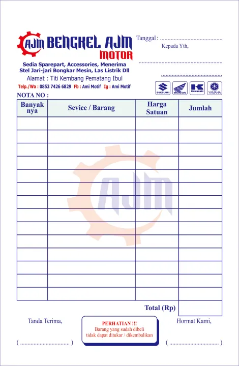 (Min%204%20buku)%20Nota%20Custom%201/4%202%20Ply%2025%20Set%2050%20Lembar%20Untuk%20Bengkel%20Motor%20dan%20Mobil%20Y&H%20Yudha%20Grafika%20-%20Image%203