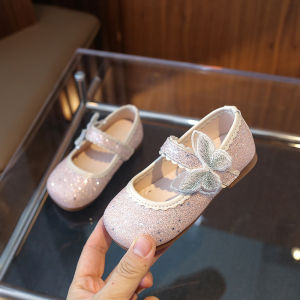 Spring Autumn New Style Girls Fashionable Slip-On Little Leather Shoes Sparkling Butterfly Knot Princess Shoes Baby Girls