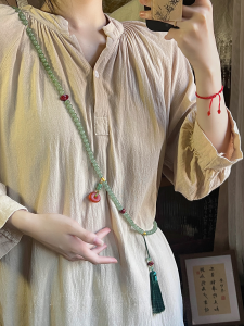Green Beaded Tassel Crossbody Chinese Style Necklace for Qipao Sweater