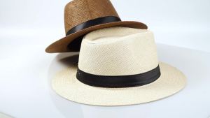 Fashion Men Natural Panama Straw Hat Summer Trendy Beach Sun Hats Solid Color Fedoras Ribbon Casual Cowboy Jazz Cap Gangster Cap