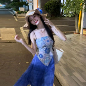 Beach Vacation Style Printed Top Wide Leg Pants Two Piece Set Popular Womens Fashion Ensemble Summer 2026 Cotton Blend