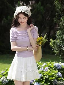 Áo Thun Nữ Dáng Ôm Phong Cách Pháp Màu Tím