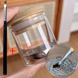 ชุดแปรงแต่งเล็บ 2 ชิ้น/ชุด พร้อมถ้วยล้างแปรง สแตนเลสสตีล พร้อมตาข่ายกรอง ขวดใส่แปรงล้างง่าย ทำความสะอาดง่าย สำหรับผงกลิตเตอร์และอะคริลิค