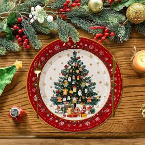 VIKAMA 4-Piece Christmas Tree Plush Coasters Family Gathering Christmas Party Holiday Table Decorations and Accessories